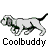 Pixelated dog animation frames with text labels, displayed in a contact sheet layout.