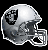 Pixelated football helmet with silver and gray tones, featuring a black logo on the side against a solid black background.