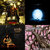 Pixelated image divided into four quadrants showing abstract shapes and colors: top-left gold and brown tones, top-right blue circular glow, bottom-left orange and brown forms, bottom-right pink and brown patterns.