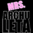 Pixelated pink 'MRS' text above stylized gray 'ARCHULETA' lettering on black background, with one version showing a light gray replacing the bottom-right section