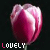 Six identical pink tulip buds with white highlights on dark background, each labeled 'LOVELY' in pixelated text below.