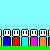 Pixelated of colorful vertical bars on light blue background with green base, some bars animated with small yellow sparkles