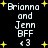 Pixelated text reads 'Brianna and Jenn BFF <3' with yellow stars on black background, displayed in four identical