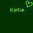 Green pixelated text and heart symbol on dark green background, two identical "Katie" labels with a heart above the left one.