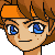 Pixel art contact sheet of a character's face with six animation frames showing eye expressions and head tilt variations on gray background.