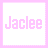 nine white squares with pink borders, each containing the name "Jaclee" in pink text and a small heart symbol at bottom-right corner