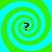 Four identical spiral patterns arranged in a , each containing a black question mark at the center against alternating green and cyan concentric rings