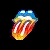 A 3x3 contact sheet of animated frames showing the Rolling Stones' tongue logo with alternating text above each frame, displayed on a black background.