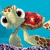 Pixelated cartoon turtle with large eyes and brown shell spots holds a red flower against blue background, next to white text 'duude!' on solid blue