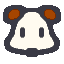 Pixelated panda head with brown ears, white face, dark gray outline, and small black eyes, showing multiple expressions including open eyes and closed eyes.
