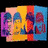 Animated sequence of five distinct pixelated scenes: colorful cartoon characters, a man playing guitar, two figures near the Statue of Liberty, hands adjusting hair, and a person pointing.