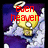 Pixelated angelic figure with halo and wings against purple clouds, displaying red text across four