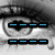 A black-and-white eye image with blue text and symbols changing across six , showing heart-shaped pupils and animated expressions