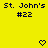 Yellow background with dark blue pixelated text 'St. John's #22' repeated twice and two heart symbols at the bottom.