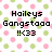 Pixelated text 'Hoileys Gangstaaa' and '!!<3<' on a white background with repeating pink and green pixelated circles.