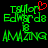 Green pixelated text 'Taylor Edwards & AMAZING' with a red heart symbol above the name on black background.