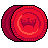 Pixelated red circular icon with layered concentric rings and a central crown symbol, rendered in a retro digital style.
