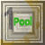 Green text reading 'Pool' on a light background with layered borders, framed by multiple concentric rectangles in muted tones.