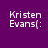 Four identical pixelated text displays of 'Kristen Evans(' on a solid purple background, arranged in a