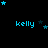 Pixelated blue text 'kelly' repeated across a black background with scattered blue and dark blue stars, some stars animate in and out of view.