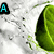 Animated sequence showing a green lime slice and the name 'ALLY' in cyan text on black blocks against a white background with scattered dark speckles.