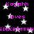 Black background with white stars and pink text repeating 'Koyloh', 'loves', and 'SPACE!!!!!!!!' in a pixelated style.