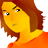 Pixelated cartoon-style portrait of a person with brown hair and yellow skin wearing an orange top against a gray background.
