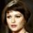 A 48x48 pixel buddy icon split into two frames showing a woman's face on the left and green text on a dark background on the right, with visible pixelation and dithering effects.
