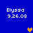 Blue background with four identical text blocks reading 'Elyssa 9.26.03' and three pixelated heart icons in orange, brown, and dark brown.