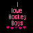 Pixelated pink text reads "I love Hockey Boys" with five pink stars below on black background, two versions show different star positions.