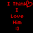 Red pixelated text and symbols on black background with heart symbol replacing 'K' in 'Think' for one frame.