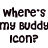Pixelated text and a gray rectangle on white background, with phrases about missing buddy icons and blonde pride.