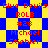 Blue and yellow checkered background with red text repeating 'Blue Devils', 'ROLE', '#28', 'Michael Stiehler' in two mirrored