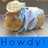 A pixelated image shows a character with light-colored hair and brown clothing holding a blue object, with 'Howdy!' text in blue at the bottom.