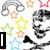 Animated icon with repeating black-and-white skull and crossbones, colorful stars, rainbows, and pink 'W' shapes on white background.