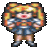 Pixel art character with blonde pigtails in blue outfit, showing three distinct poses including arms crossed and green aura effect.