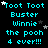 Pixelated cyan text on black background with scattered white and gray stars, repeating 'Toot Toot Buster Winnie the pooh 4 ever!!!' in a pattern