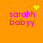 A static orange background displays four identical text blocks with pink lettering and yellow pixelated symbols above each block.