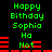 Green pixelated text 'Happy Bithday Sophia Ha Not' appears over red horizontal bars on a black background, with identical repeated sections.