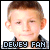 A split-frame contact sheet showing a pixelated portrait of a boy on the left and green text reading "Original Icons .com" on a dark green background on the right, with "DEWEY FAN" in blue block letters at the bottom.