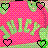 Pixelated image with pink checkered background, green text reading 'yall', and four black-outlined hearts in corners.