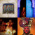 Four pixelated quadrants show distinct scenes: a framed landscape, a figure in blue and black, a figure in warm tones, and a figure with a red circular element.