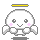 Pixelated angel icon with four distinct poses showing varied expressions and arm positions against a gray background.
