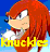 Pixelated character with long red hair and white eyes, wearing a gray scarf against blue background; yellow text 'Knuckes' on left side.