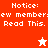 Pixelated text 'Notice: new member: Read This.' appears on red and peach backgrounds with white star icons.