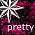 Animated sequence of starburst icons with varying colors and background patterns, each displaying the word 'pretty' below.