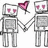 Two pixelated robots holding hands with a floating heart, next to pink text reading YES!! its real on light background.