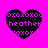 Four black heart-shaped icons on a bright pink background, each containing 'xoxo' text above and below the name 'heather' in purple pixelated font.