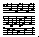 Black and white pixelated of musical notes on three staves with varying note positions