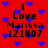 Red background with blue pixelated hearts scattered across; black text reads "I Love Marissa 121807" in four identical vertical sections.